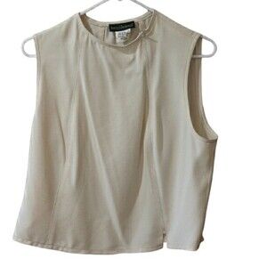 Harve Bernard Cream Front Moto Zip Sleeveless Shell Top Vintage 14